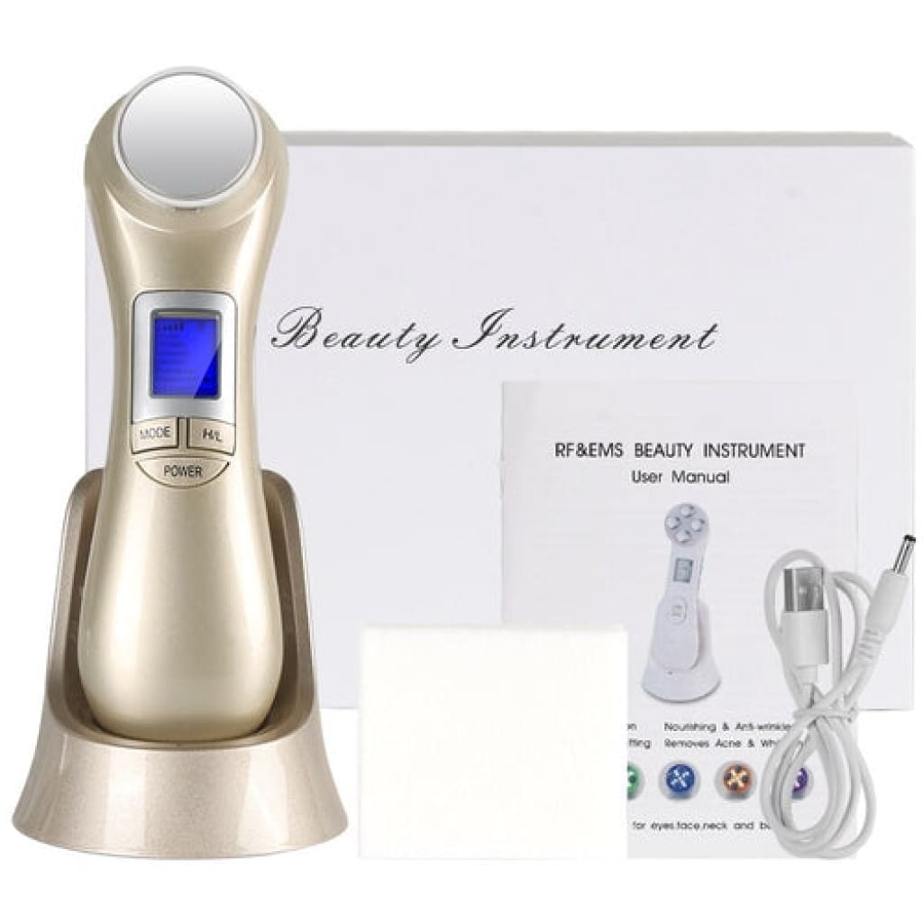 6 in1 LED RF Photon Therapy Facial Skin Lifting Rejuvenation Face - Golden WITH BOX - Skincare Tools &amp; Device