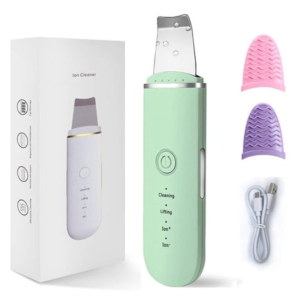 Ultrasonic Skin Scrubber Electric Vibration Deep Face Cleaning Peeling - Green - Skincare Tools &amp; Device