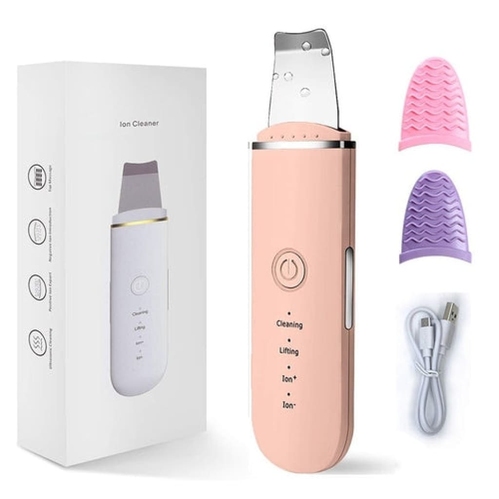 Ultrasonic Skin Scrubber Electric Vibration Deep Face Cleaning Peeling - Pink - Skincare Tools &amp; Device