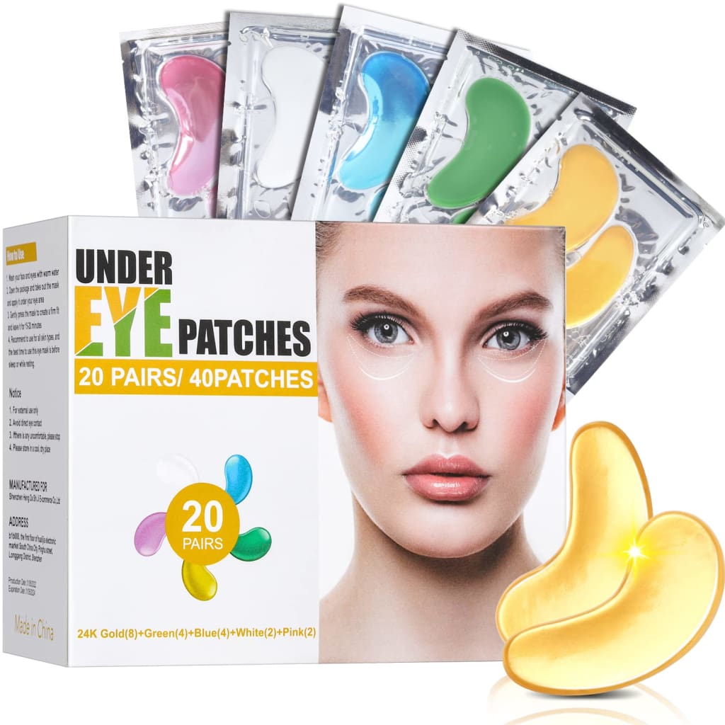 24K Gold Under Eye Mask Reduce Dark Circles Puffy Eyes eye Bags Wrinkles - Collagen Gel Patches - Masks