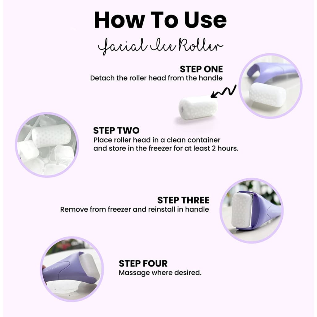 Face Facial Skin Care Tools Roller Massager Cryotherapy - Reduce Puffiness Migraine Pain Relief (Purple)