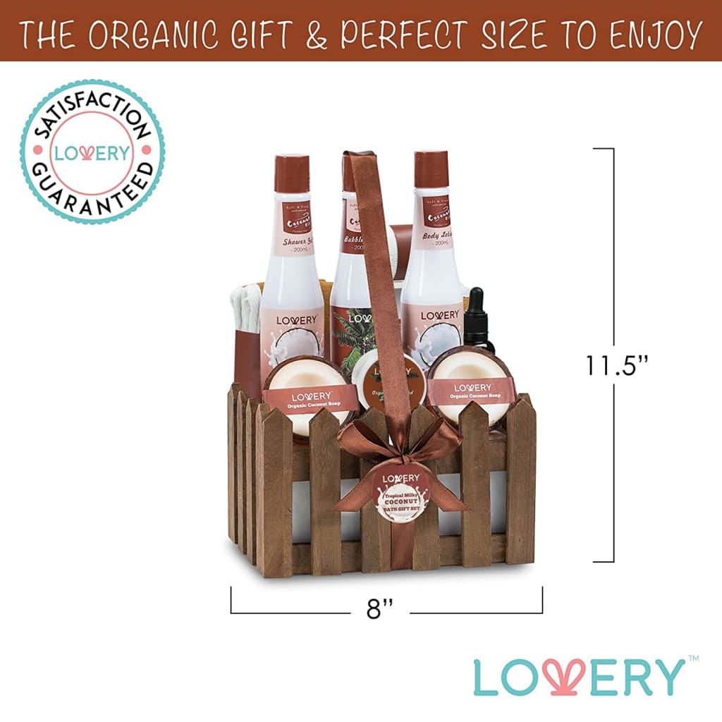 Fathers Day Gifts - Organic Spa Gift Basket Heavenly Coconut Scent - 16 Piece All Natural Bath &amp; Body Set With Oil, - Bathing Accessories