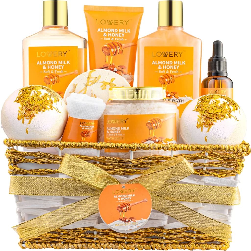 Gift Basket For Women – 10 Pc Almond Milk & Honey Beauty Personal Care Set Thank You Birthday Mom Father’s Day - Sets Kits