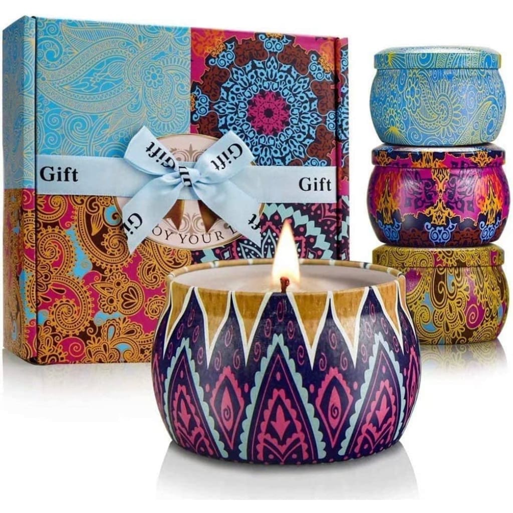 Gift Set, 8% Essential Oil, 4 Pack Aromatherapy Candle, Stress Relief Gifts  for Women,120H Burning