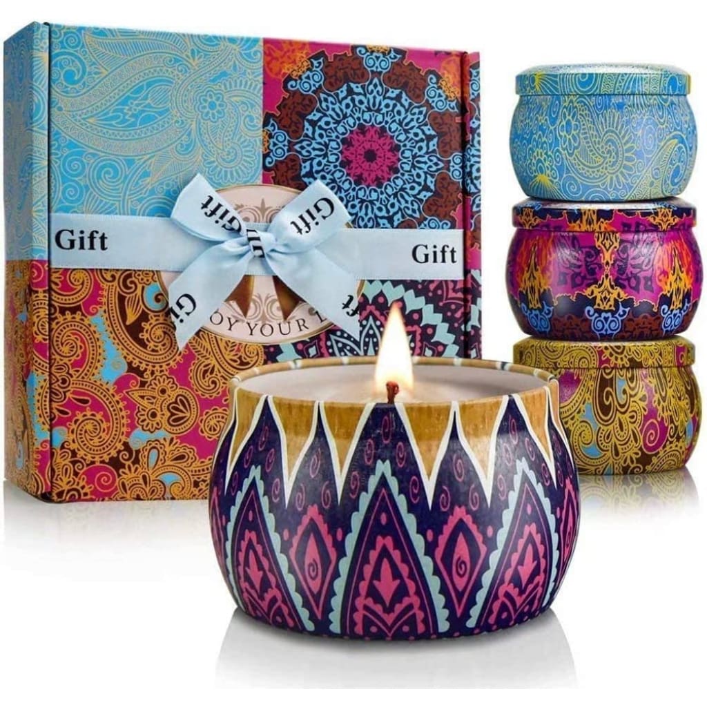 Gift Set 8% Essential Oil 4 Pack Aromatherapy Candle Stress Relief Gifts for Women,120H Burning - Candles