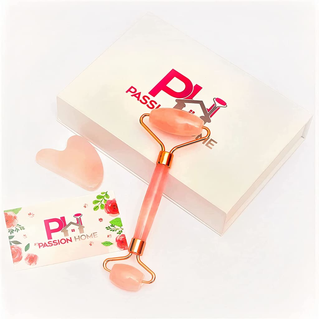 Jade Roller & Gua Sha Face Facial Beauty Skin Care Tools Passion Home Rose Quartz Massager for Eyes Neck Body Muscle Relaxing and Relieve 