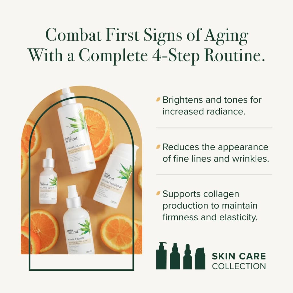 Skin Care Set with Vitamin C Facial Cleanser Toner Serum and Moisturizer for Hydrating Anti Aging - Gels