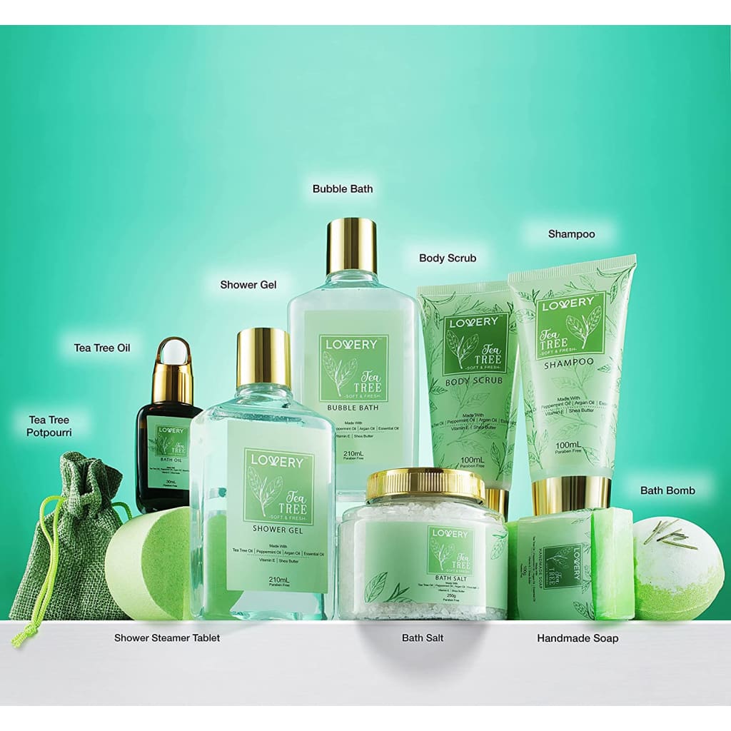 Tea Tree Bath Set Fathers Day Aromatherapy Home Spa with Calming Mint Fragrance 15 Piece Gift Basket - Face›Sets & Kits