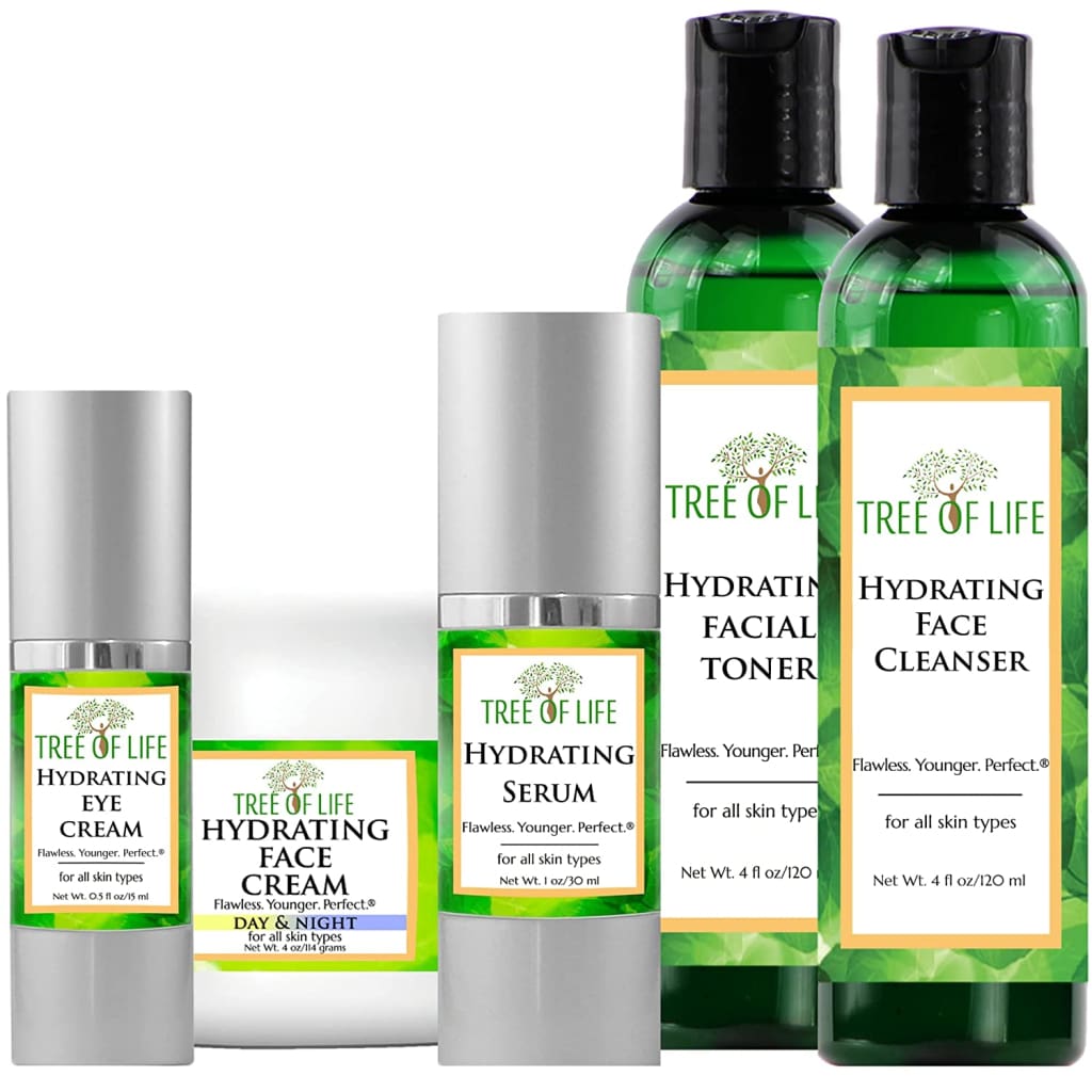 Tree of Life Hydrating Anti-Aging Moisturizing Complete Regimen includes Face Cleanser (4 Fl Oz) Toner Serum (1 and Body Cream Eye (0.5 - 