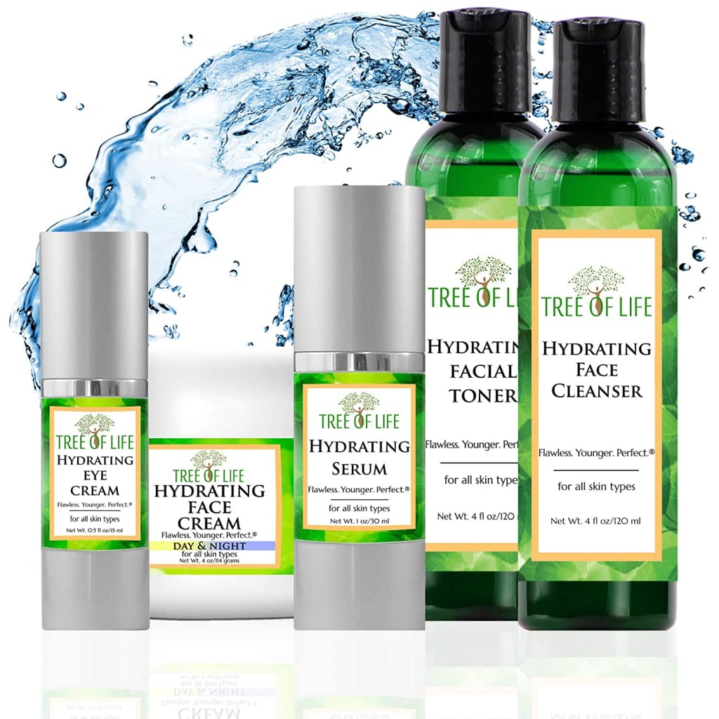 Tree of Life Hydrating Anti-Aging Moisturizing Complete Regimen includes Face Cleanser (4 Fl Oz) Toner Serum (1 and Body Cream Eye (0.5 - 